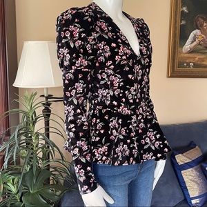 Rebecca Taylor Tilda Floral Velveteen Peplum Top 2